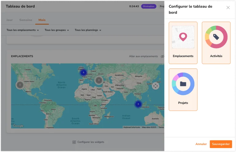 Widgets du tableau de bord